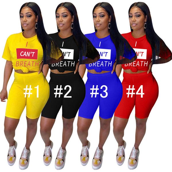 women summer shorts suit fashion sportswear outfits i can't breathe printed round neck t shirt shorts tracksuit 2 piece sets 5color d61, White
women summer shorts suit fashion sportswear outfits i can't breathe printed round neck t shirt shorts tracksuit 2 piece sets 5color d61, White