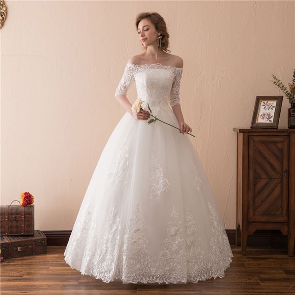 2019 1/2 sleeve bateau ball gown lace wedding dresses with appliques lace-up long wedding party dress bridal gowns al43, White
2019 1/2 sleeve bateau ball gown lace wedding dresses with appliques lace-up long wedding party dress bridal gowns al43, White
