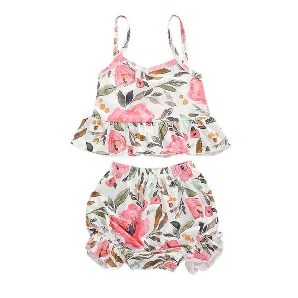 children's floral sets fashion kids girls flower two-piece outfit ruffle tank shorts casual style clothes 0-4t, White
children's floral sets fashion kids girls flower two-piece outfit ruffle tank shorts casual style clothes 0-4t, White