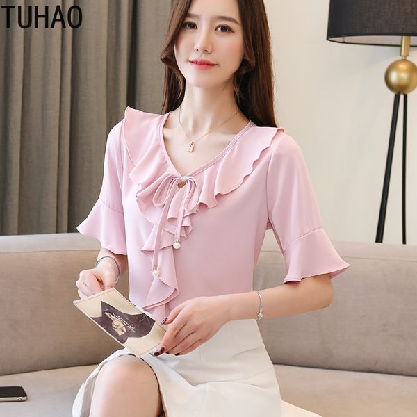 tuhao office lady pink white black blouse for woman 2020 summer elegant chiffon short sleeve ruffled bowknot blusa wm09
tuhao office lady pink white black blouse for woman 2020 summer elegant chiffon short sleeve ruffled bowknot blusa wm09