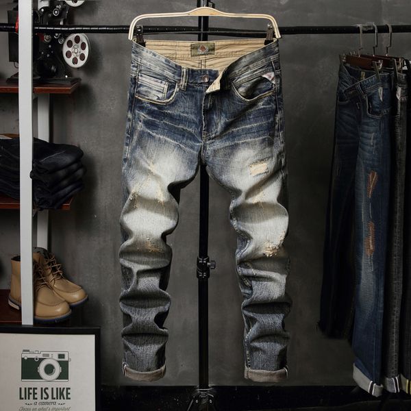 italian style fashion men's jeans slim fit 100% cotton ripped jeans denim pants brand designer classical men, Blue
italian style fashion men's jeans slim fit 100% cotton ripped jeans denim pants brand designer classical men, Blue