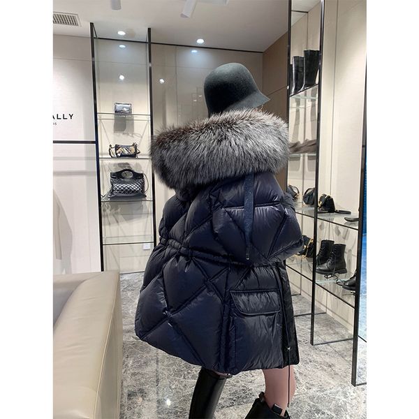 high-grade luxury real big silver fur down parka winter women's warm high waist duck down coats glossy female coat jackets, Black
high-grade luxury real big silver fur down parka winter women's warm high waist duck down coats glossy female coat jackets, Black
