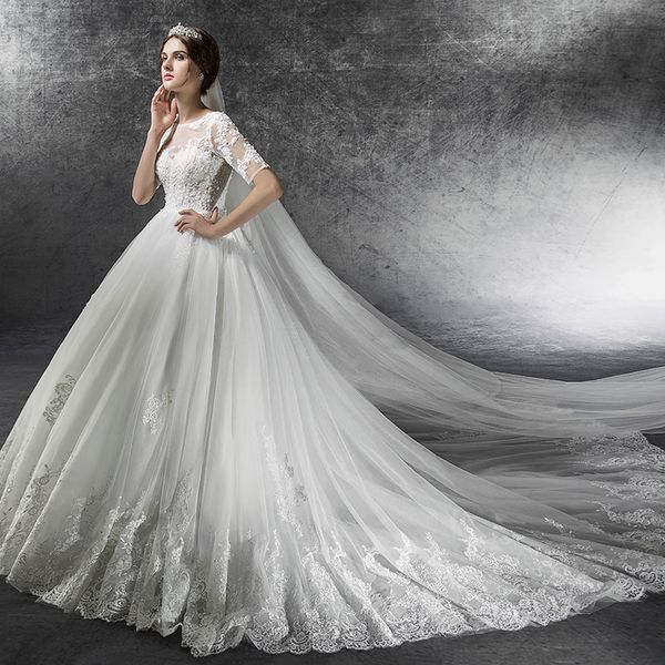 french wedding girl new bride towing mid-sleeve high waist pregnant woman wedding dress large size hepburn winter, White
french wedding girl new bride towing mid-sleeve high waist pregnant woman wedding dress large size hepburn winter, White