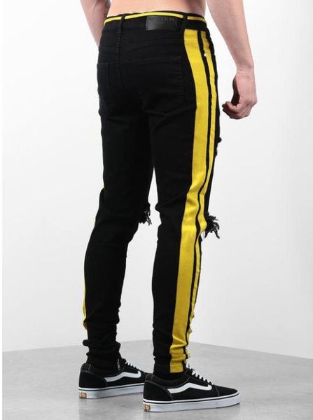 fashion trend men black ripped jeans holes designer male respresent striped long pencil pants pantalones, Blue
fashion trend men black ripped jeans holes designer male respresent striped long pencil pants pantalones, Blue