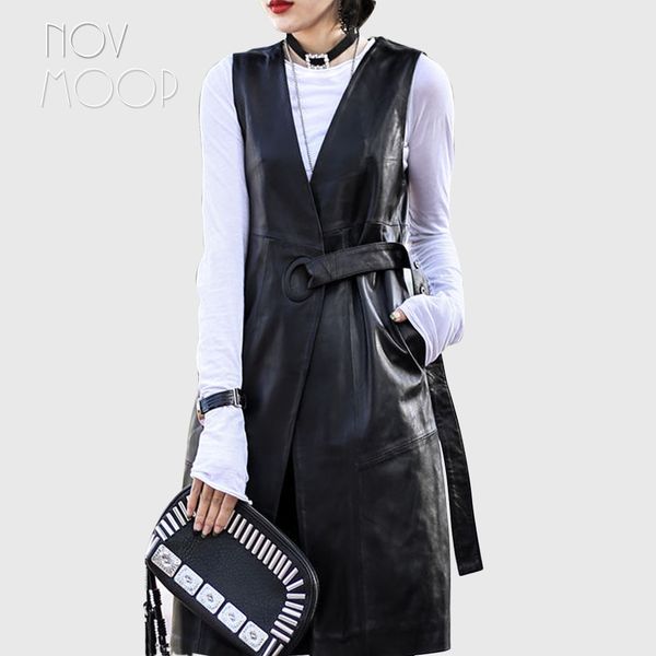 high street black genuine leather vest real lambskin leather long trench coat veste femme chalecos mujer colete gilet lt1905
high street black genuine leather vest real lambskin leather long trench coat veste femme chalecos mujer colete gilet lt1905
