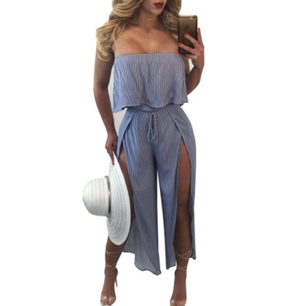 2020 summer boho beach blue striped jumpsuits womens rompers strapless ruffles bodysuits split playsuits, Black;white
2020 summer boho beach blue striped jumpsuits womens rompers strapless ruffles bodysuits split playsuits, Black;white