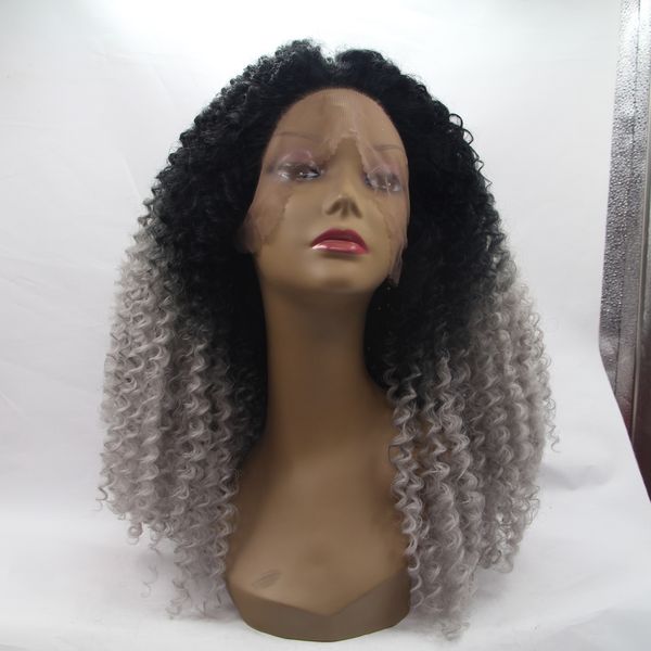 180density full afro kinky curly wig ombre grey wig glueless synthetic lace front wig with baby hair heat resistant wigs for black women, Black;brown
180density full afro kinky curly wig ombre grey wig glueless synthetic lace front wig with baby hair heat resistant wigs for black women, Black;brown