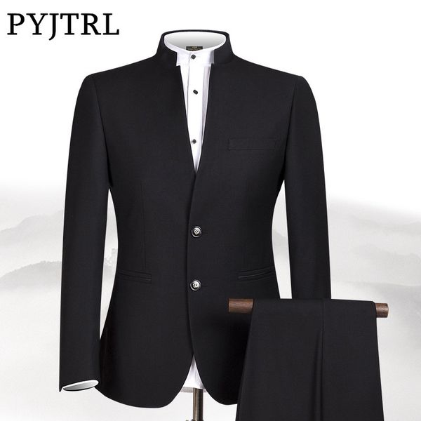 pyjtrl new s-4xl men chinese tunic collar bridegroom suit formal wear dress slim fit mens suits groom wedding blazer pants homme, White;black
pyjtrl new s-4xl men chinese tunic collar bridegroom suit formal wear dress slim fit mens suits groom wedding blazer pants homme, White;black