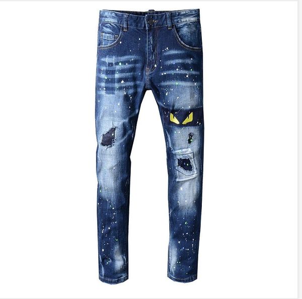 fashion hole distressed mens jean classic hand-painted pants dots frayed slim fit destroyed taped denim pants fit trouser jean, Blue
fashion hole distressed mens jean classic hand-painted pants dots frayed slim fit destroyed taped denim pants fit trouser jean, Blue