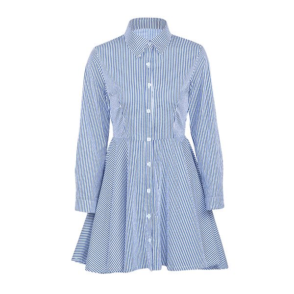 

women blue striped mini dress long sleeves button down front xxxl plus size office dress asymmetrical hemline casual shirt, Black;gray