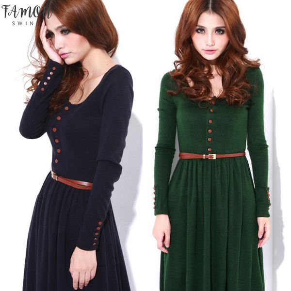 women knitted dress elegant long sleeve o neck pleated dresses plus size black with button belt gift, Black;gray
women knitted dress elegant long sleeve o neck pleated dresses plus size black with button belt gift, Black;gray