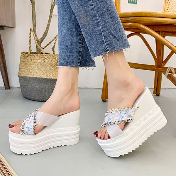 rimocy 2020 summer women platform wedge sandals fashion super high heels cross glitter slipper woman thick bottom height shoes, Black
rimocy 2020 summer women platform wedge sandals fashion super high heels cross glitter slipper woman thick bottom height shoes, Black