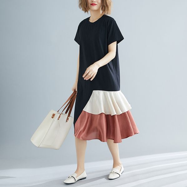 2020 spring summer literary plus size irregular hit color stitching dress female o-neck short sleeve dresses women, Black;gray
2020 spring summer literary plus size irregular hit color stitching dress female o-neck short sleeve dresses women, Black;gray