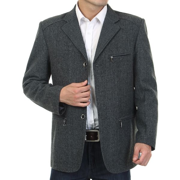 

waeolsa men gray blazers fashion tweed blend suit jackets man casual blazer male garment chinese apparel with pockets outerwear, White;black