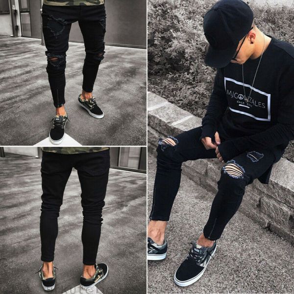 2020 new hole elastic zipper men's feet pants streetwear hiphop male skinny male personality denim trousers, Black
2020 new hole elastic zipper men's feet pants streetwear hiphop male skinny male personality denim trousers, Black