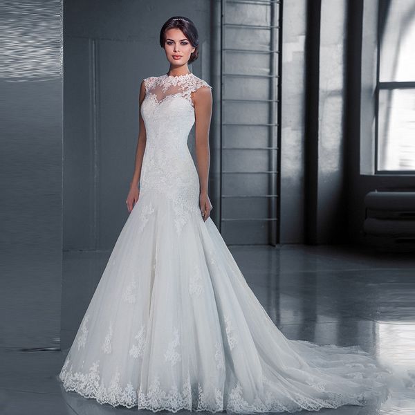 jewel neck tulle mermaid wedding dresses sweep train bridal gown 2019 appliques marriage dress custom made, White
jewel neck tulle mermaid wedding dresses sweep train bridal gown 2019 appliques marriage dress custom made, White