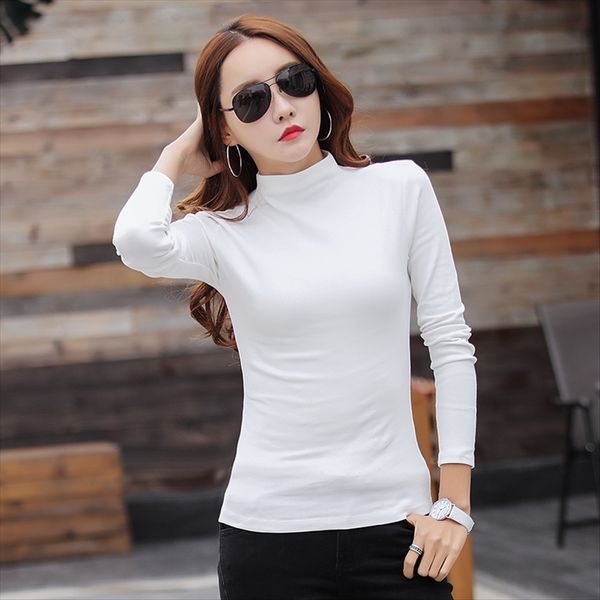 2019 new long-sleeved t- women's half-high collar solid color women's base shirt versatile slim size t-shirt fashion, White
2019 new long-sleeved t- women's half-high collar solid color women's base shirt versatile slim size t-shirt fashion, White
