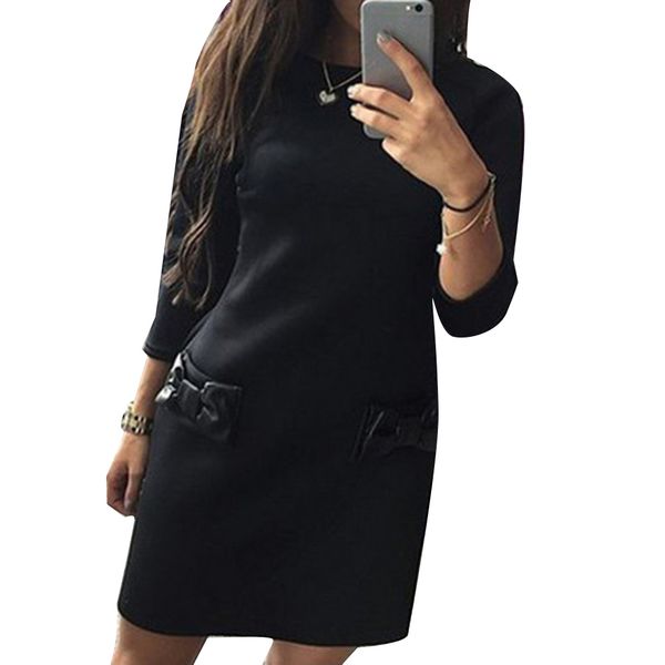 fashion women solid color bowknot p-ocket 3/4 sleeve round neck mini party skirt, Black
fashion women solid color bowknot p-ocket 3/4 sleeve round neck mini party skirt, Black