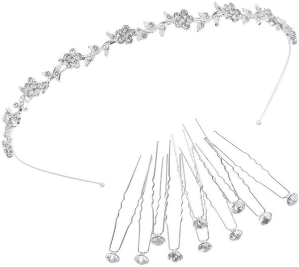le liin bridal crystal silver flower hair headband 10pcs hair pins bride jewelry bridesmaid wedding accessories, Golden;white
le liin bridal crystal silver flower hair headband 10pcs hair pins bride jewelry bridesmaid wedding accessories, Golden;white