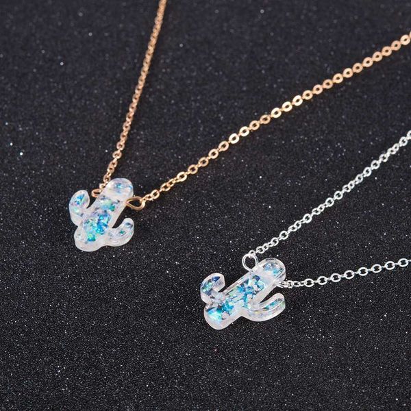 

opal stone cactus necklaces pendants women natural plant jewelry gold chain choker necklace birthday gifts joyerÃ­a mujer cadenas, Silver