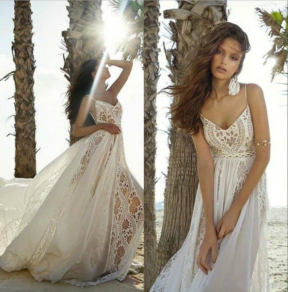 beach bohemian wedding dresses spaghetti lace tulle garden bridal gowns vestido de novia illusion boho wedding dress, White
beach bohemian wedding dresses spaghetti lace tulle garden bridal gowns vestido de novia illusion boho wedding dress, White