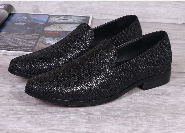 men slip-on sequin wedding shoes fashion loafers men's business dress leather soes, Black
men slip-on sequin wedding shoes fashion loafers men's business dress leather soes, Black