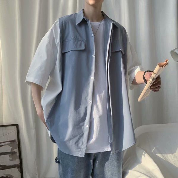 summer short-sleeved shirt men's fashion contrast color casual shirt men streetwear social men loose dress -2xl, White;black
summer short-sleeved shirt men's fashion contrast color casual shirt men streetwear social men loose dress -2xl, White;black