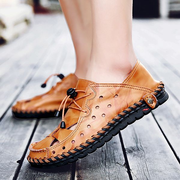 men's sandals genuine leather summer large size 45-46 breathable hollow beach sandals for men lace-up sewing mans footwear, Black
men's sandals genuine leather summer large size 45-46 breathable hollow beach sandals for men lace-up sewing mans footwear, Black