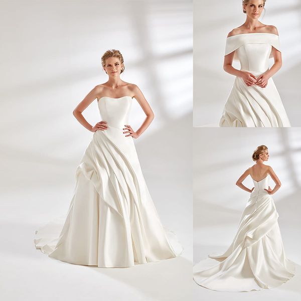 eddy k couture a line wedding dress with ribbon strapless sleeveles ruched satin wedding dresses sweep train bridal gowns, White
eddy k couture a line wedding dress with ribbon strapless sleeveles ruched satin wedding dresses sweep train bridal gowns, White
