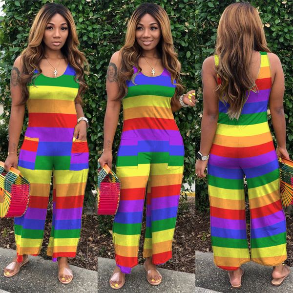 rainbow striped jumpsuits for womens sleeveless casual u neck long pants loose one piece rompers with pockets, Black;white
rainbow striped jumpsuits for womens sleeveless casual u neck long pants loose one piece rompers with pockets, Black;white