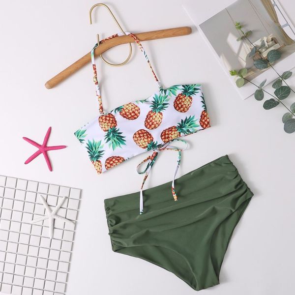 2020 women 2 piece bikini set halter pineapple bandage swimsuit high waisted beachwear tummy control bottom bathing suit, White;black
2020 women 2 piece bikini set halter pineapple bandage swimsuit high waisted beachwear tummy control bottom bathing suit, White;black