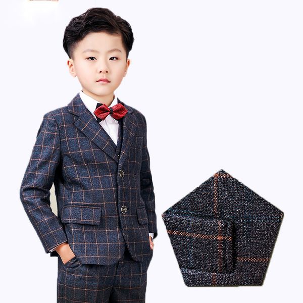 new children's woolen plaid formal dress suit sets boy british autumn winter thickening blazer vest pants shirts bowtie outfits, Blue
new children's woolen plaid formal dress suit sets boy british autumn winter thickening blazer vest pants shirts bowtie outfits, Blue