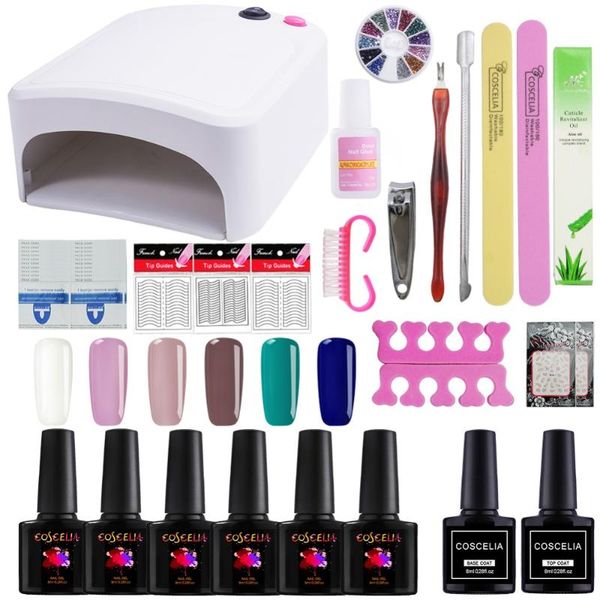 6pcs gel nail polish kit 36w uv lamp nail dryer base and coat gel varnish semi permanant uv art tools for manicure
6pcs gel nail polish kit 36w uv lamp nail dryer base and coat gel varnish semi permanant uv art tools for manicure