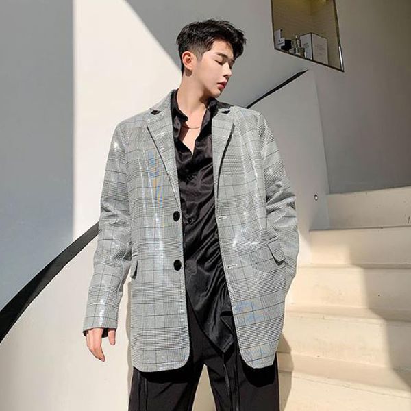 men vintage shining plaid casual loose suit blazer coat male stage fashion show clothing spring autumn suit jacket overcoat, White;black
men vintage shining plaid casual loose suit blazer coat male stage fashion show clothing spring autumn suit jacket overcoat, White;black