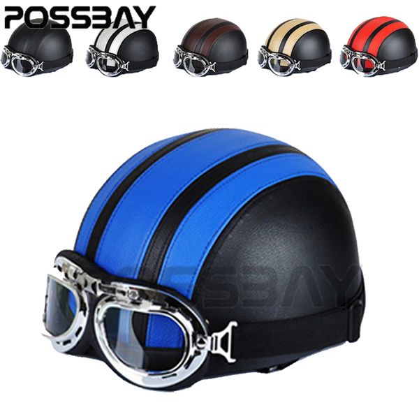 possbay ретро мотоциклетных шлемов открытым лицом половина кожаный шлем с clear lens visor uv очки pilot крейсер велоспорт очки
possbay ретро мотоциклетных шлемов открытым лицом половина кожаный шлем с clear lens visor uv очки pilot крейсер велоспорт очки