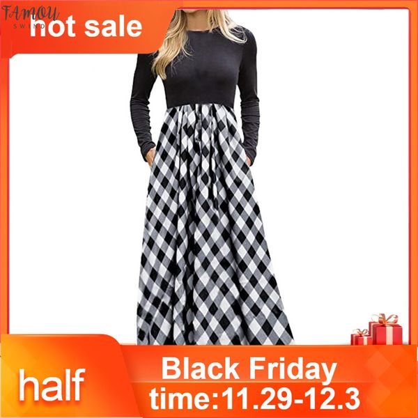 women's plaid long sleeve empire waist full length maxi dress with pockets plus size lady beach vestidos, Black;gray
women's plaid long sleeve empire waist full length maxi dress with pockets plus size lady beach vestidos, Black;gray