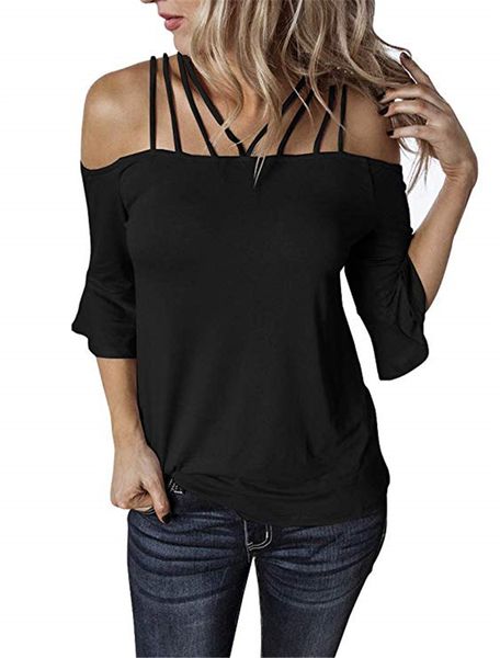 women's summer solid slash neck off shoulder t shirts 3/4 bell sleeves loose casual blouse new, White
women's summer solid slash neck off shoulder t shirts 3/4 bell sleeves loose casual blouse new, White