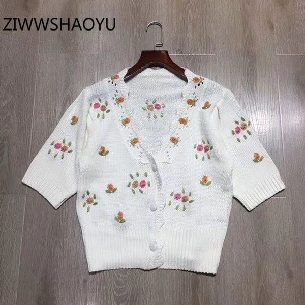 ziwwshaoyu summer female fashion sweet v-neck knitting pullovers fashion designer women short sleeve embroidery short shirt, White
ziwwshaoyu summer female fashion sweet v-neck knitting pullovers fashion designer women short sleeve embroidery short shirt, White