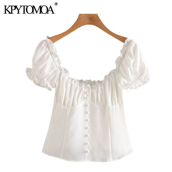 women's blouses & shirts kpytomoa women 2021 sweet fashion ruffled cropped vintage puff sleeve side zipper female blusas chic, White
women's blouses & shirts kpytomoa women 2021 sweet fashion ruffled cropped vintage puff sleeve side zipper female blusas chic, White