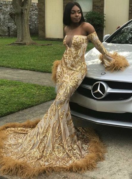 2019 mermaid gold sequined feather prom dresses off the shoulder celebrity formal party gown long sleeve custom made evening dress, Black;red
2019 mermaid gold sequined feather prom dresses off the shoulder celebrity formal party gown long sleeve custom made evening dress, Black;red