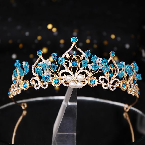 vintage gold crown for women hair jewelry blue rhinestone tiara and crowns pearl handmade diadem wedding bridal hair accessories, Golden;white
vintage gold crown for women hair jewelry blue rhinestone tiara and crowns pearl handmade diadem wedding bridal hair accessories, Golden;white