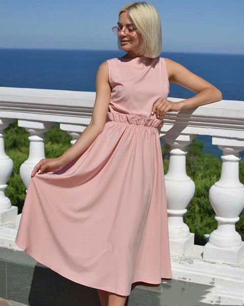 2019 new summer women vintage a-line dress retro solid color o neck ruffles sleeveless mid calf length dress, Black;gray
2019 new summer women vintage a-line dress retro solid color o neck ruffles sleeveless mid calf length dress, Black;gray