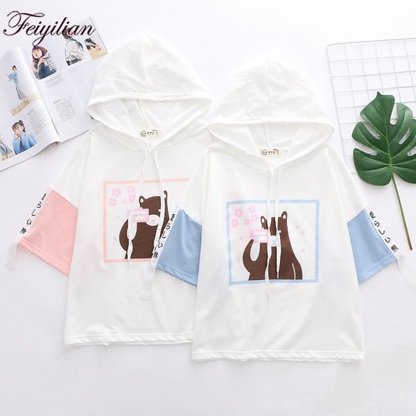 college style student printed camera bear hoodie short sleeve t-shirt women's new summer women's top, White
college style student printed camera bear hoodie short sleeve t-shirt women's new summer women's top, White