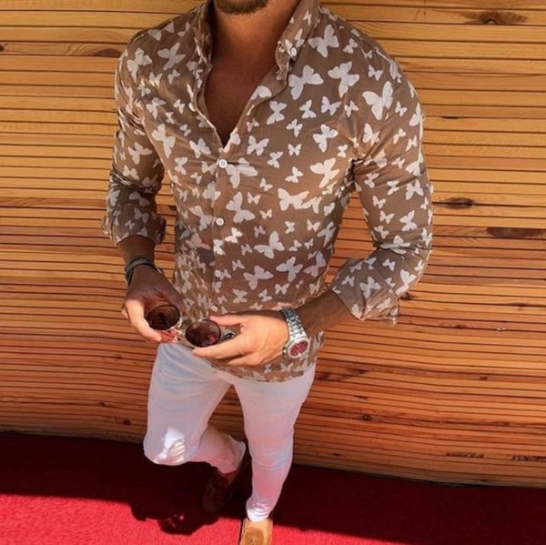men's creative butterfly print lapel long sleeve shirt summer casual hawaiian beach mens slim shirt, White;black
men's creative butterfly print lapel long sleeve shirt summer casual hawaiian beach mens slim shirt, White;black