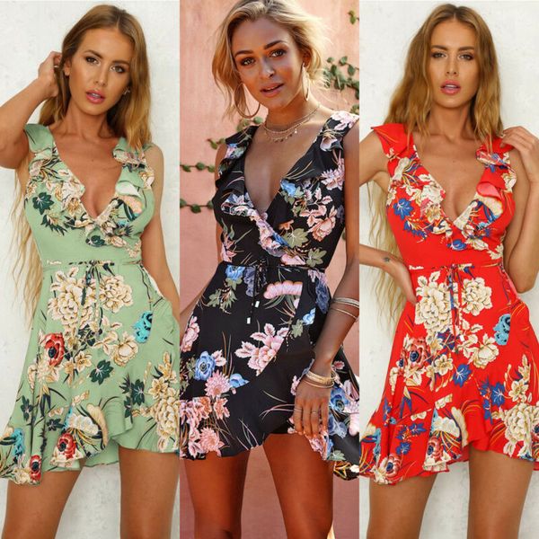 women's boho floral chiffon summer party evening beach short mini dress ladies holiday sundress, Black;gray
women's boho floral chiffon summer party evening beach short mini dress ladies holiday sundress, Black;gray