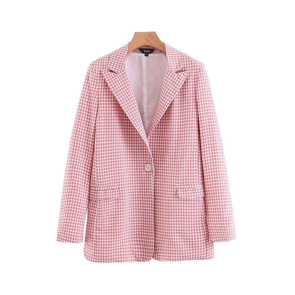 women pink plaid blazer pockets single button long sleeve female casual coats office wear outerwear chic, White;black
women pink plaid blazer pockets single button long sleeve female casual coats office wear outerwear chic, White;black