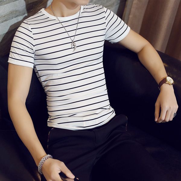 2019 summer korean-style men's wear stripes t-shirt men's short-sleeved shirt fashion man sleeves t-shirt selling, White;black
2019 summer korean-style men's wear stripes t-shirt men's short-sleeved shirt fashion man sleeves t-shirt selling, White;black
