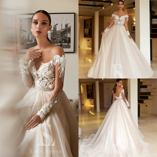 2019 wedding dresses lace appliqued a line long sleeves backless boho wedding dress sweep train off the shoulder beads bridal gowns, White
2019 wedding dresses lace appliqued a line long sleeves backless boho wedding dress sweep train off the shoulder beads bridal gowns, White