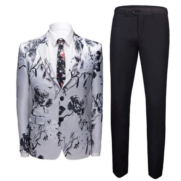 men printed two-piece suits banquet floral blazer two-piece wedding suits jacket and pants, White;black
men printed two-piece suits banquet floral blazer two-piece wedding suits jacket and pants, White;black