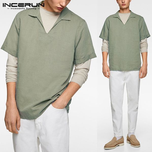 men's casual shirts vintage shirt 2021 lapel loose cotton streetwear breathable solid camisas hombre short sleeve s-5xl incerun, White;black
men's casual shirts vintage shirt 2021 lapel loose cotton streetwear breathable solid camisas hombre short sleeve s-5xl incerun, White;black